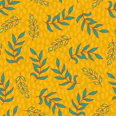 Fototapeta premium Leaves Branches Green and Yellow Vector Seamless Pattern