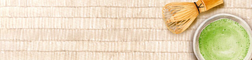 茶道道具 畳 背景 フレーム3 水彩 イラスト