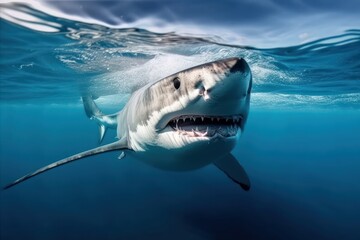 Shark is swimming underwater. Beautiful illustration picture. Generative AI