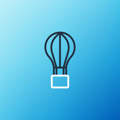 Line Hot air balloon icon isolated on blue background. Air transport for travel. Colorful outline concept. Vector