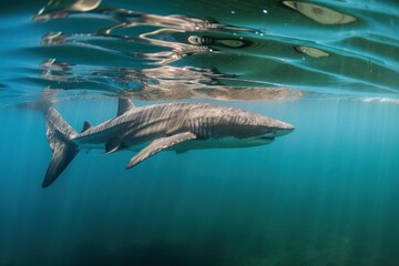 Obraz premium Shark is swimming underwater. Beautiful illustration picture. Generative AI