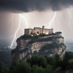 A Thunderstorm to Remember near Medieval Castle, Generative AI
