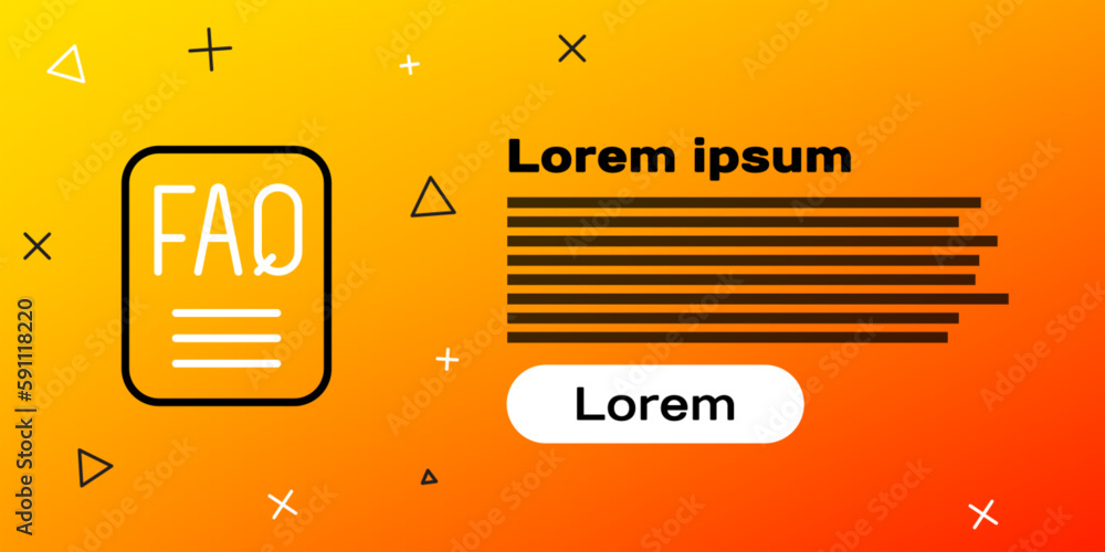 Poster line speech bubble with text faq information icon isolated on yellow background. circle button with 