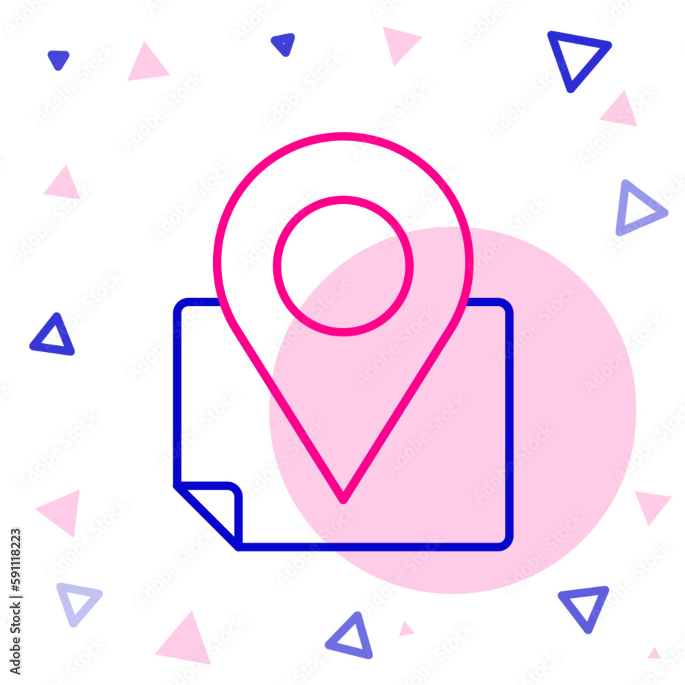 Poster Line Folded map with location marker icon isolated on white background. Colorful outline concept. Vector