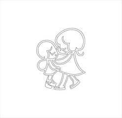  Brother and sister vector line art