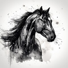 Generative AI black and whithe sketch of horse head 