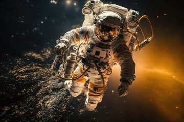 Explorer is outside. Astronaut that is in space suit. Beautiful illustration picture. Generative AI