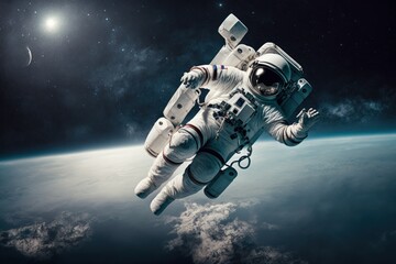Obraz na płótnie Canvas Planet view. Astronaut that is in space suit. Beautiful illustration picture. Generative AI