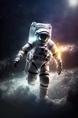 Fototapeta na wymiar Explorer is outside. Astronaut that is in space suit. Beautiful illustration picture. Generative AI