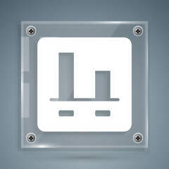 White Graph, chart, diagram, infographic icon isolated on grey background. Square glass panels. Vector