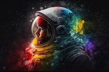 Fototapeta na wymiar Colorful picture. Astronaut that is in space suit. Beautiful illustration. Generative AI