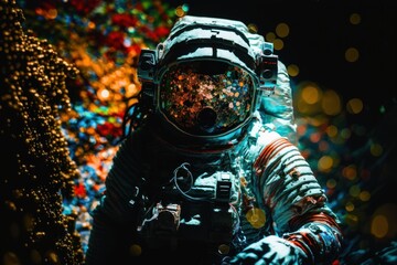 Obraz na płótnie Canvas Portrait of astronaut that is in space suit. Beautiful illustration picture. Generative AI