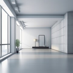 Minimal modern interior bright light, empty walls. living room, office space. Generative AI