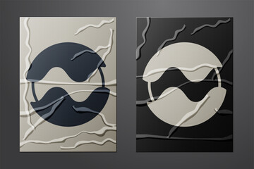 White Planet icon isolated on crumpled paper background. Paper art style. Vector © Vadim