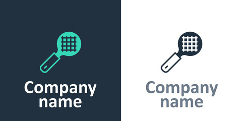 Logotype Tea strainer with handle icon isolated on white background. Metal sieve. Logo design template element. Vector © Vadim