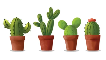 Zelfklevend Fotobehang Cactus in pot cactus in a pot illustration with grain effect flat botanical natural aesthetic element