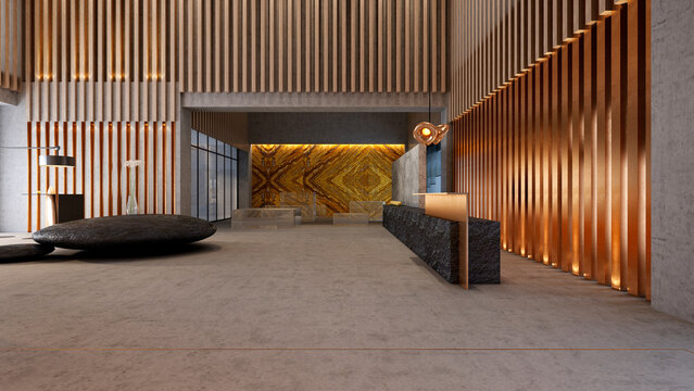3d render of luxury reception lobby
