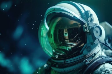 Fototapeta na wymiar Close up view. Cosmonaut in the space suit. Beautiful illustration picture. Generative AI