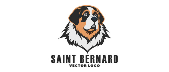 Vector logo, portrait of a cute St. Bernard dog breed on an isolated white background. Sticker, emblem or icon.