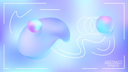 Abstract chrome liquid hologram background with round shapes, fluid splash holo bubble, trendy vector illustration Y2k light poster horizontal wallpaper texture 80s, 90s cover. EPS