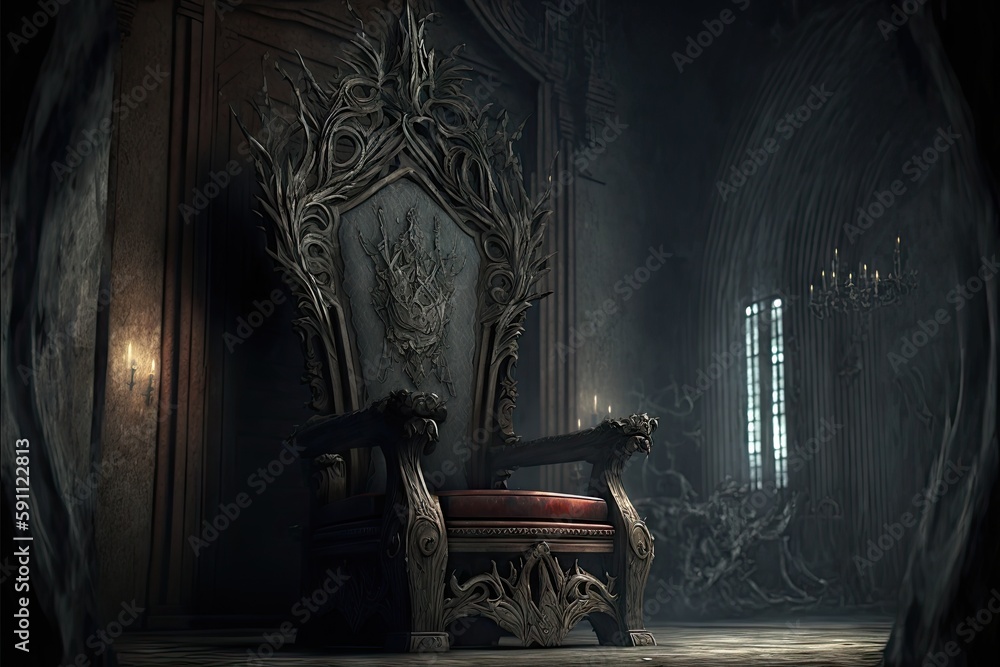 Canvas Prints ancient dark throne with ornament in old dark castle, created with generative ai