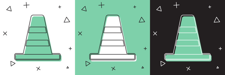 Set Traffic cone icon isolated on white and green, black background. Vector