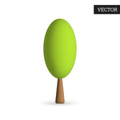 Tree 3d icon on white background. Green tree in cartoon style. Design element. Vector illustration.
