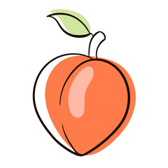 Peach fruit line art, cartoon for food apps and websites.