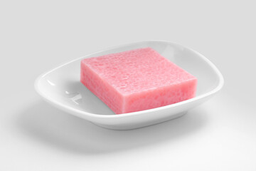 Holder with soap bar on white background
