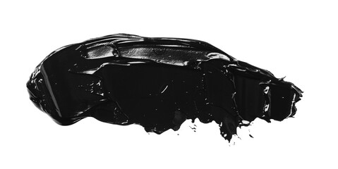 Smear of black glossy paint on white background, top view