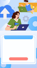 Business people working in flat vector concept operation hand drawn illustration
