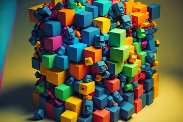 cubic installation with multi-colored faces for abstract colorful volumetric background, created with generative ai