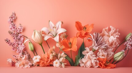 A beautiful arrangement of flowers on a pink background