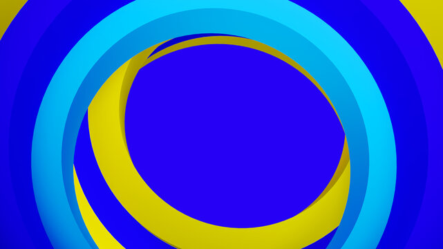 3d abstract concept of flying blue, green, and yellow circles or rings. 3d geometric wallpaper