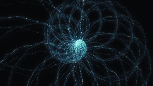 Blue cosmic spiral with golden ratio proportions flowing through space