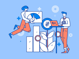 Business people working in flat vector concept operation hand drawn illustration
