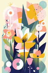 Abstract colorful illustration of spring flowers. Beauty of nature and abstract art. Generative AI