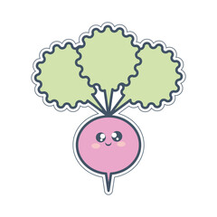 Sticker with cute cartoon Pink Beet with funny kawaii face on a white background 
