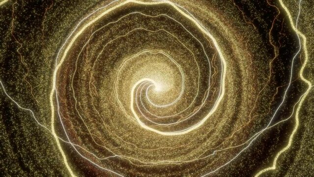 Beautiful hypnotizing golden spiral - golden sparkle particles in spiraling motion - 4K Video