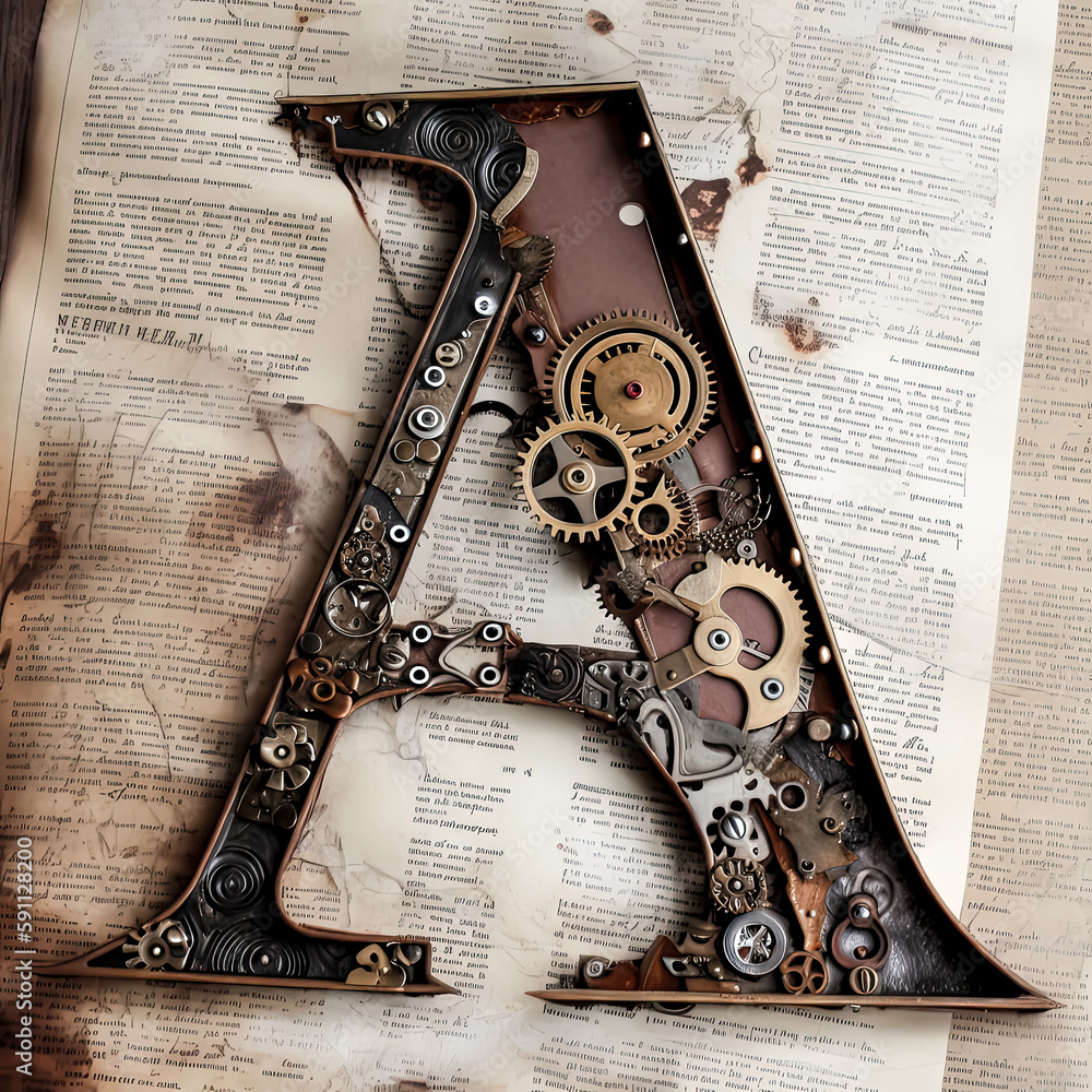 Poster a steampunk image was created using a letter a to achieve a perfect, clear result - generative ai.