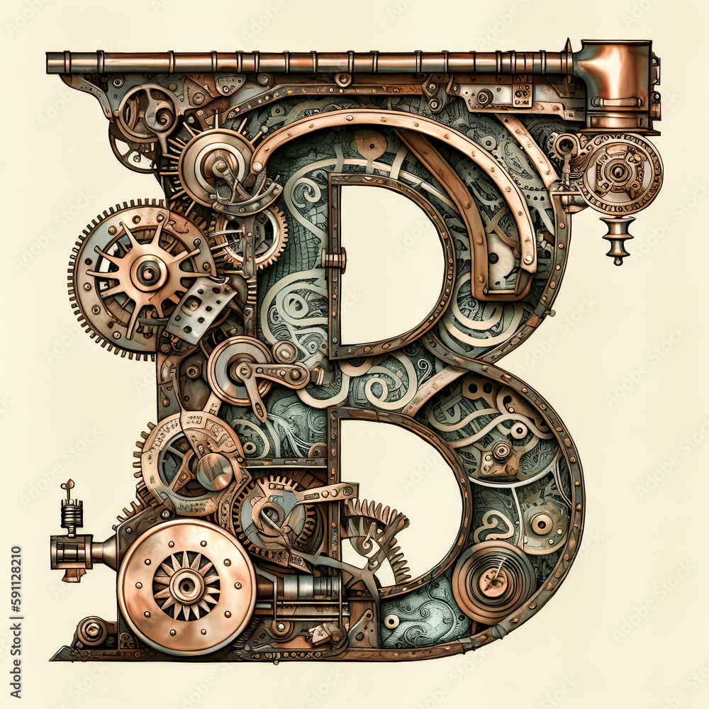 Aufkleber the letter b was designed by a steampunk artist using generative ai - generative ai.