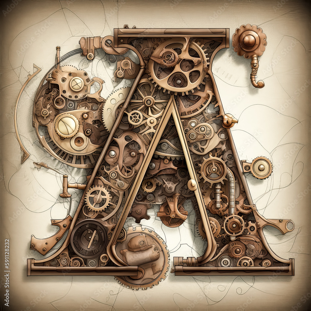 Aufkleber an image was generated using a combination of the letter a and steampunk elements - generative ai.