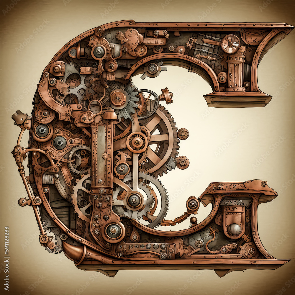 Poster an image featuring the letter c in a steampunk style was generated using ai - generative ai.