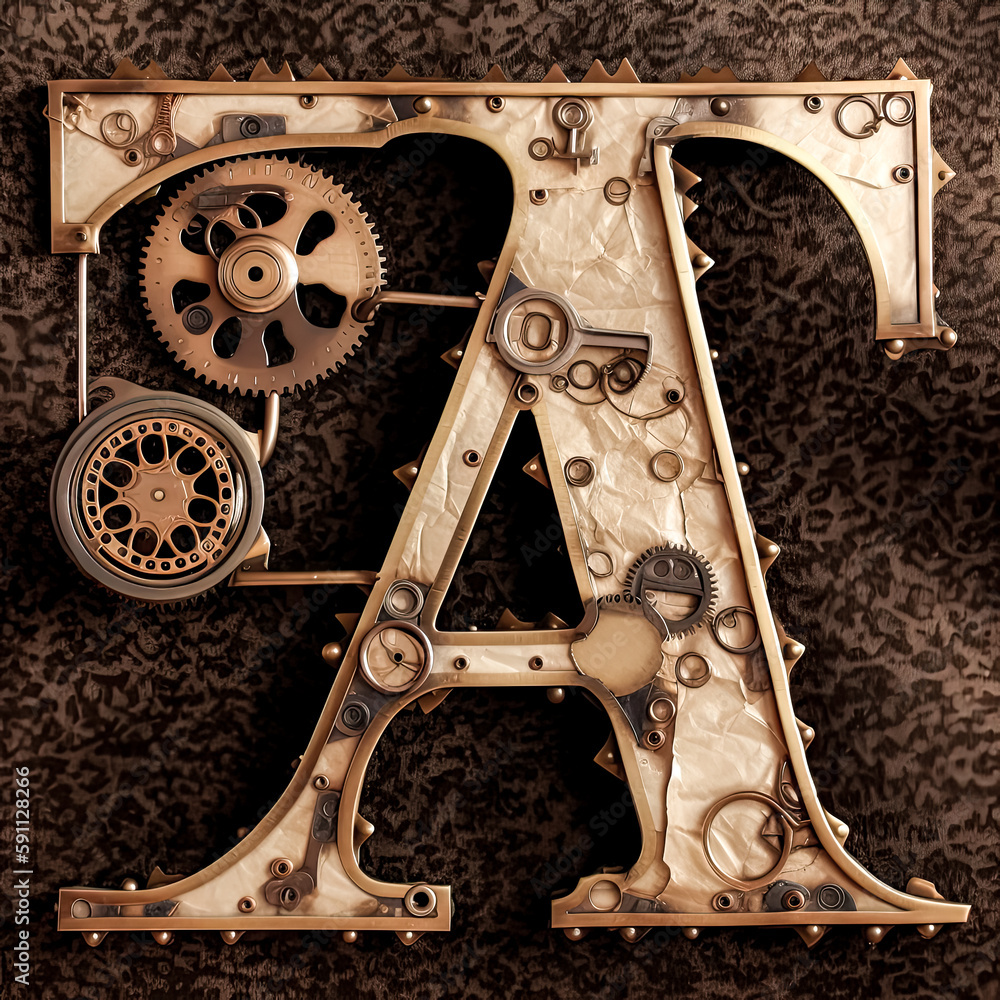 Poster the letter 'a' was made clear and perfect with a steampunk look - generative ai.