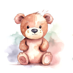 Watercolor Teddy Bear bear..Isolated on a white background.Generative AI