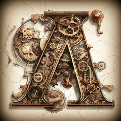 An image was generated using a combination of the letter A and steampunk elements - generative ai.