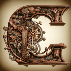 An image featuring the letter C in a steampunk style was generated using AI - generative ai.