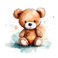 Watercolor Teddy Bear bear..Isolated on a white background.Generative AI