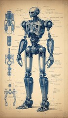 Blueprint of the robot. Beautiful illustration picture. Generative AI