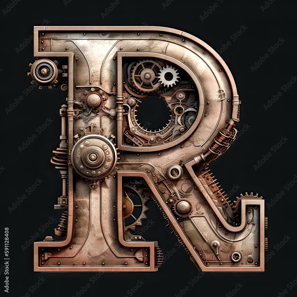 Poster letter r a png image was generated using a combination of steampunk and modern styles - generative a